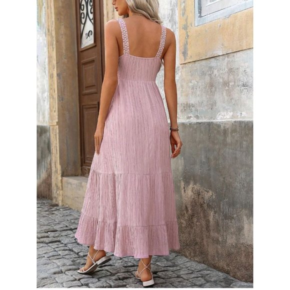 Pink Boho Lace-Straps Backless Cami Dress - Picture 2 of 9